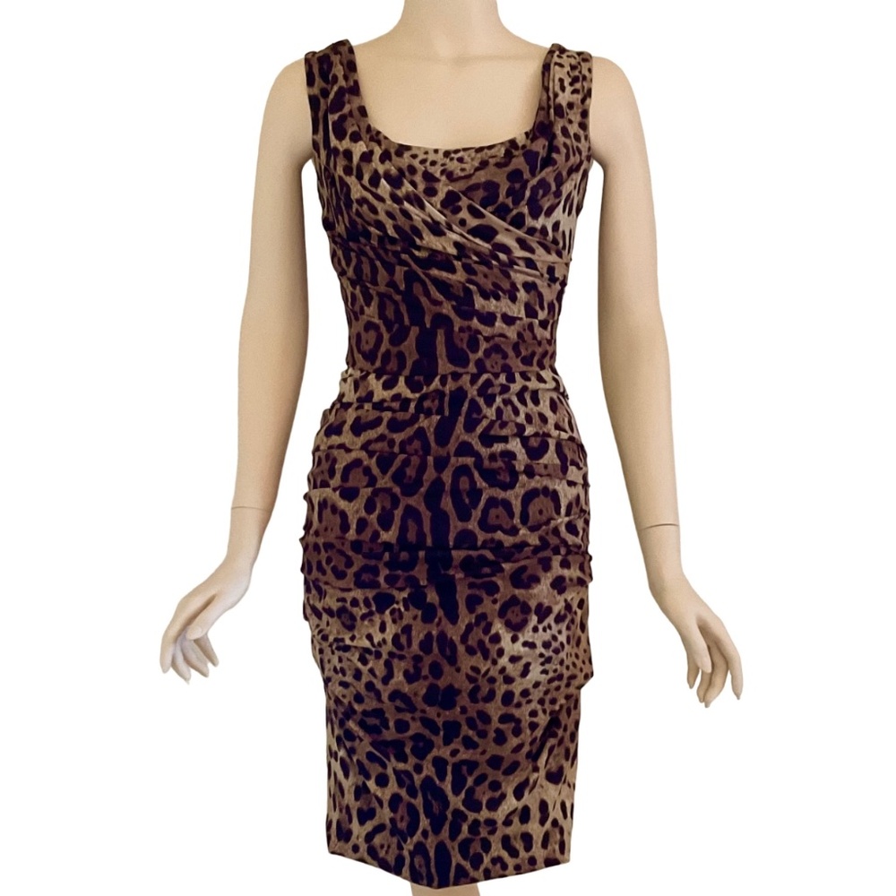 Dolce and Gabbana brown leopard sheath dress 40